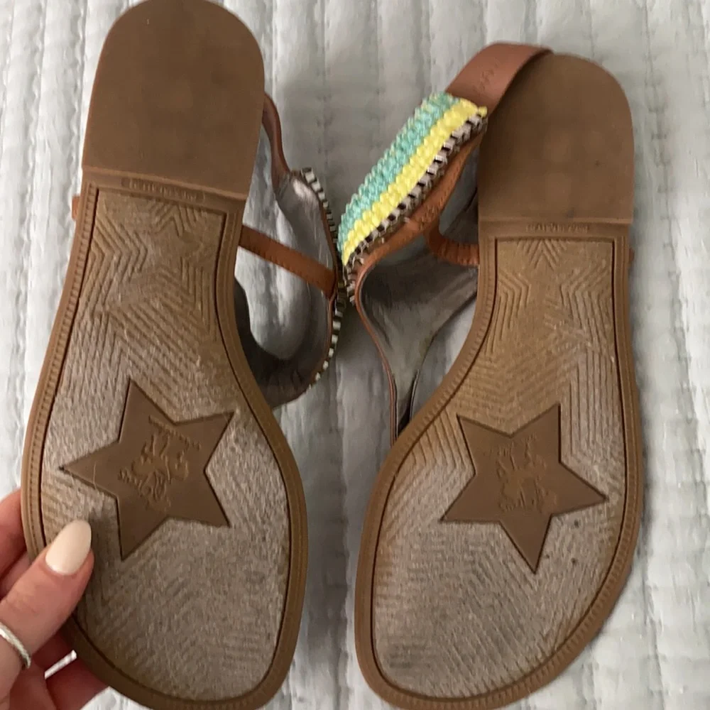 Sam Edelman Green and Blue Macrame Circus Sandals with Silver Chain
